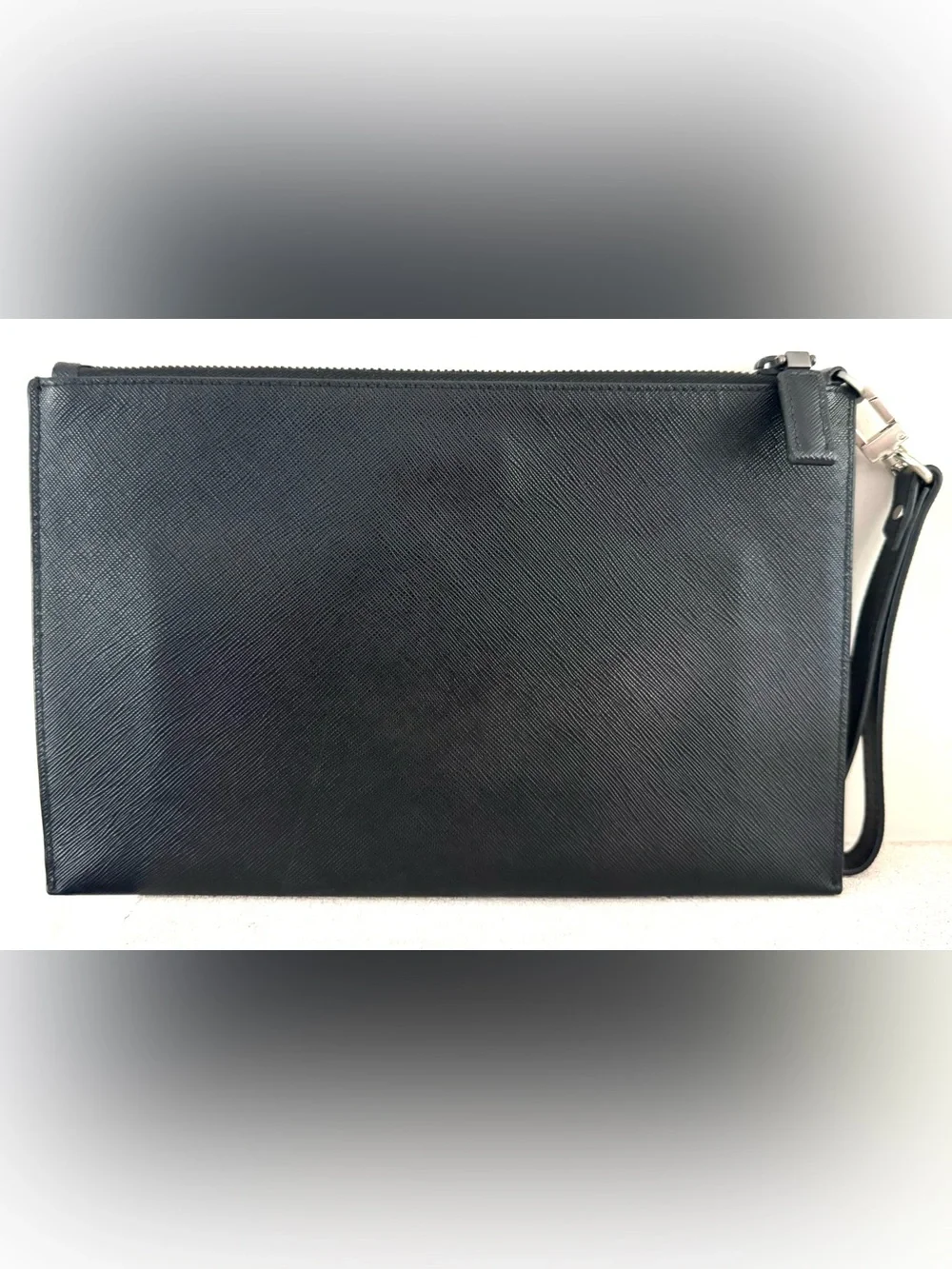 PRADA Black Saffiano Leather Wristlet Clutch Document Pouch Unisex